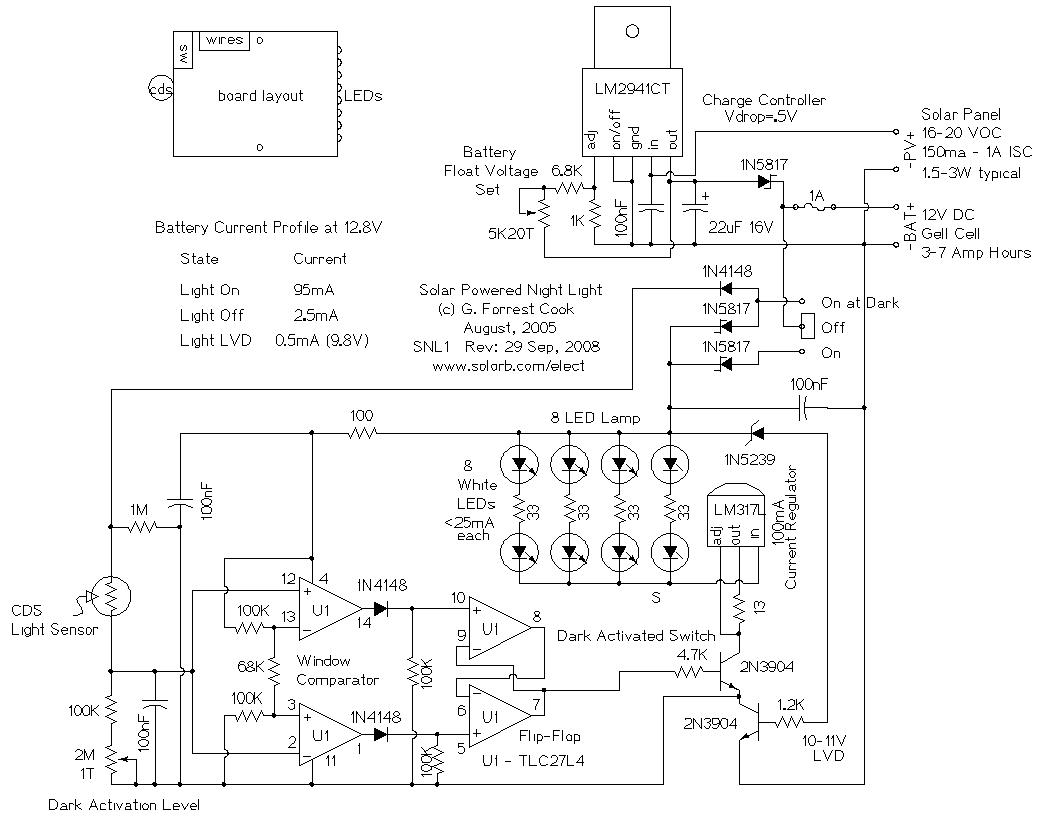 Solar Powered Night Light Schematic